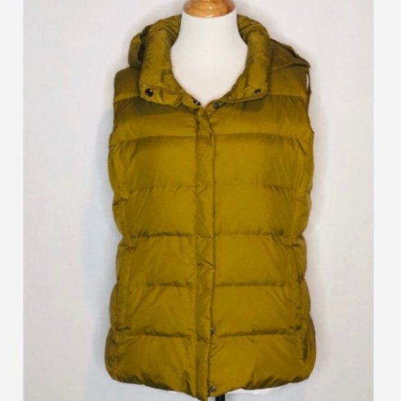 Eileen Fisher Jackets & Blazers - Eileen Fisher Petite Mustard Down Puffer Vest with Hood Sz. PL